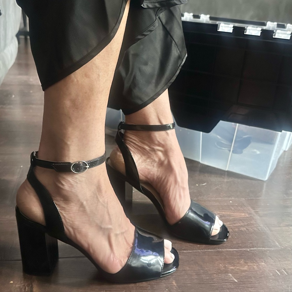 Audrey Brooke Black Block Heel Sandals